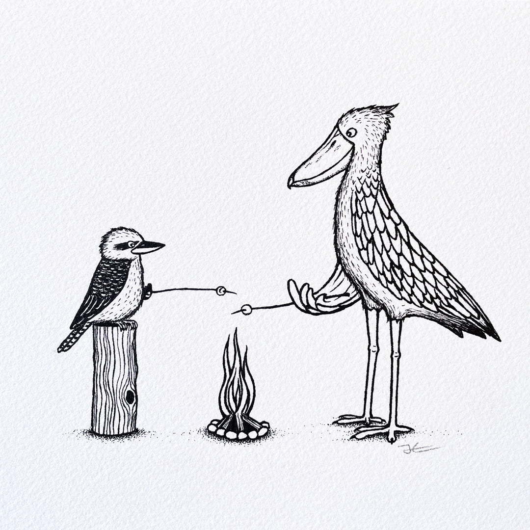 Inktober Day 17 - Kookaburra Shoebill Camp Trip