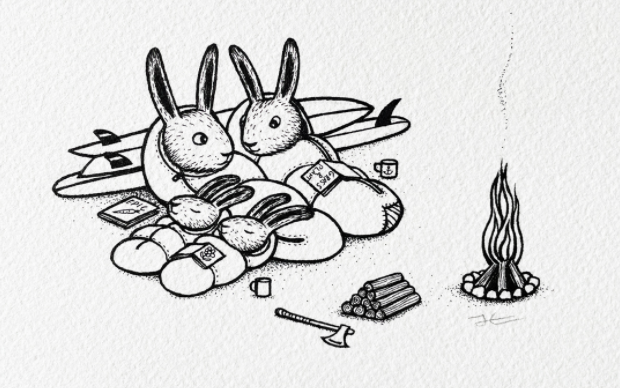 Inktober - Day 10 - Rabbit Family Surf Trip