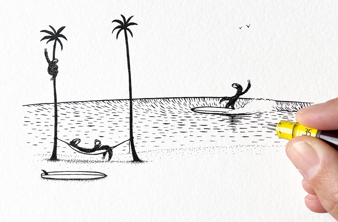 Inktober Day 13 - Sloth Tropical Fun