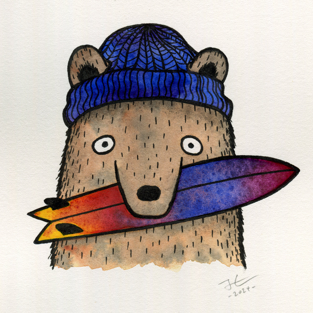 
                  
                    Surfboard Loving Bear. Original illustration
                  
                