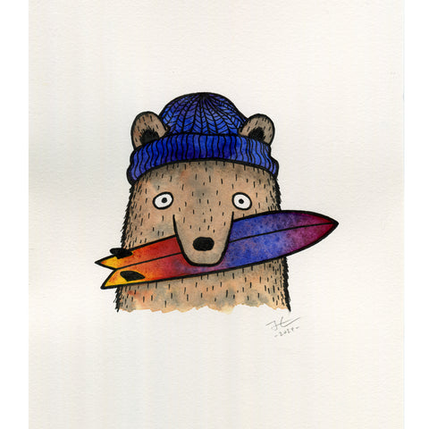 Surfboard Loving Bear. Original illustration