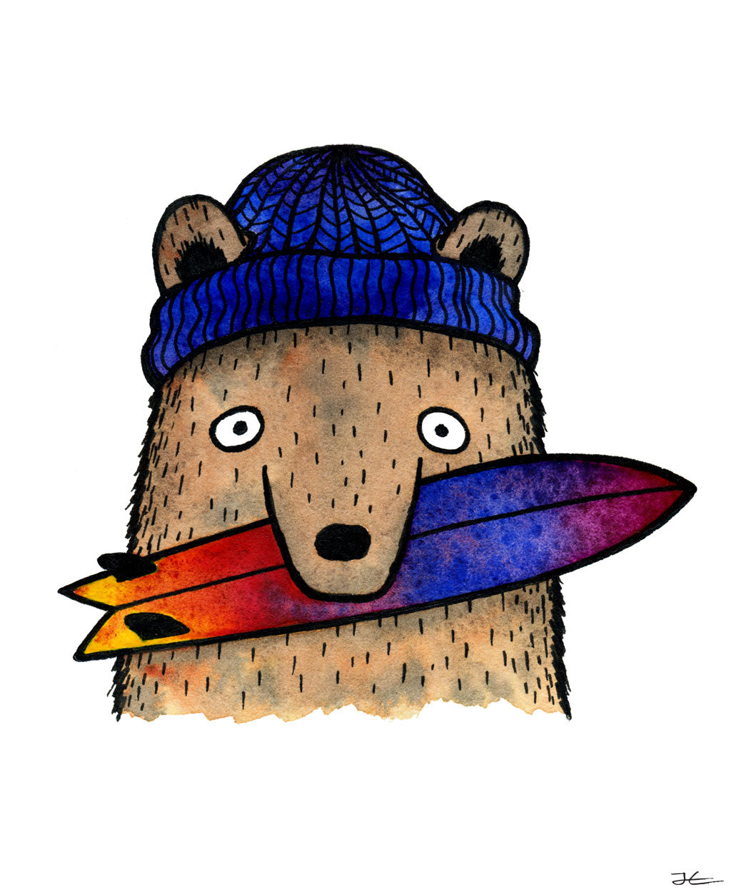 Surfboard Loving Bear - Print/ Framed Print
