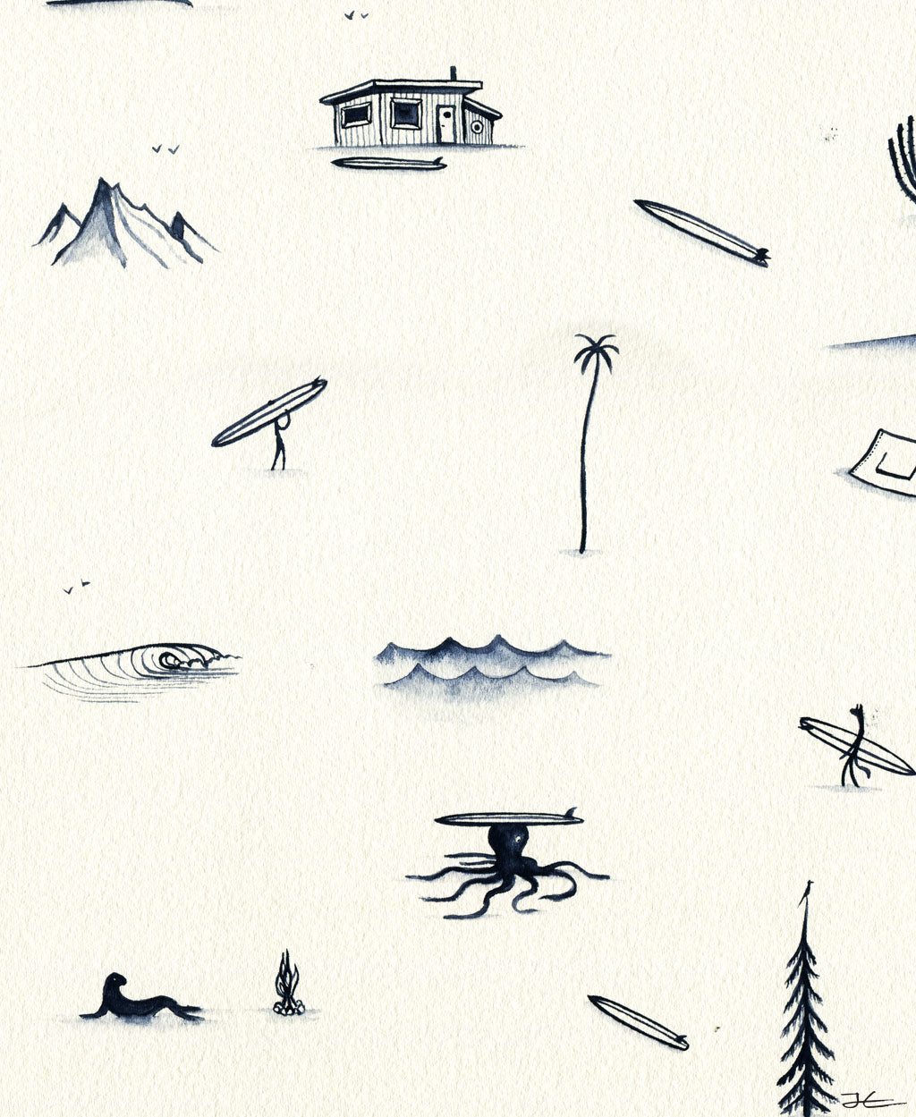 Surf Tripping Icons. Original signed illustration