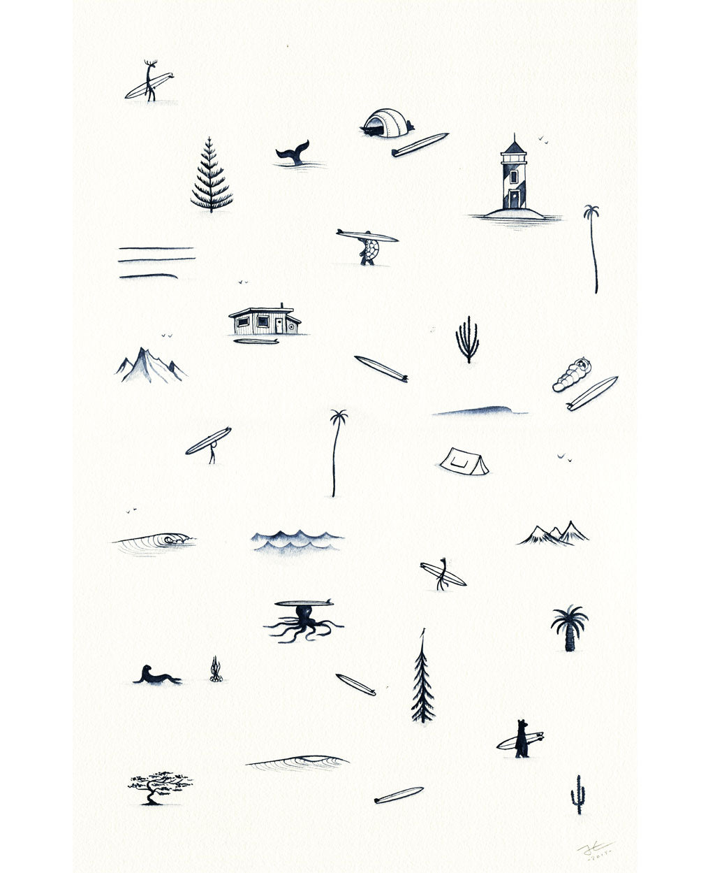 Surf Tripping Icons. Original signed illustration