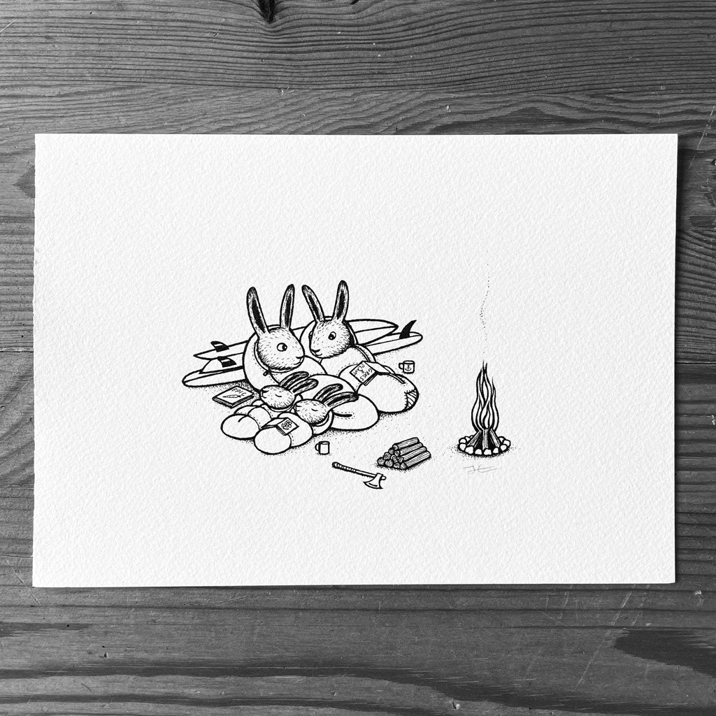 Rabbit Family Surf Trip. Original illustration - SOLD OUT