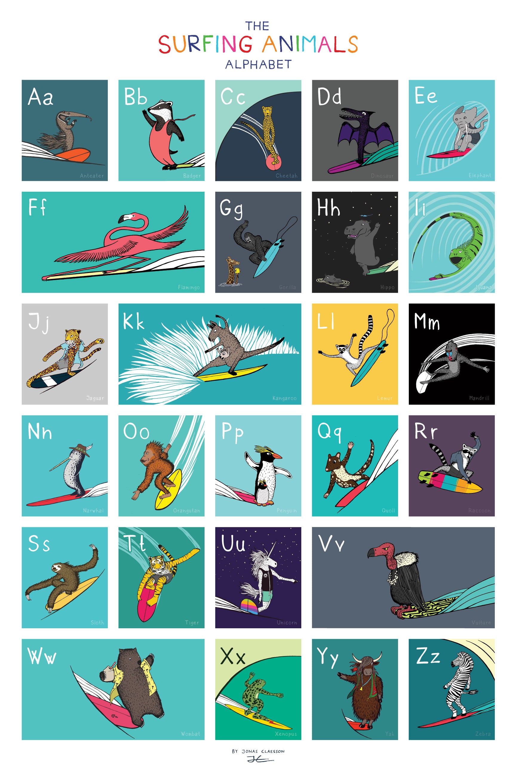 The Surfing Animals ABC Poster - 24x36