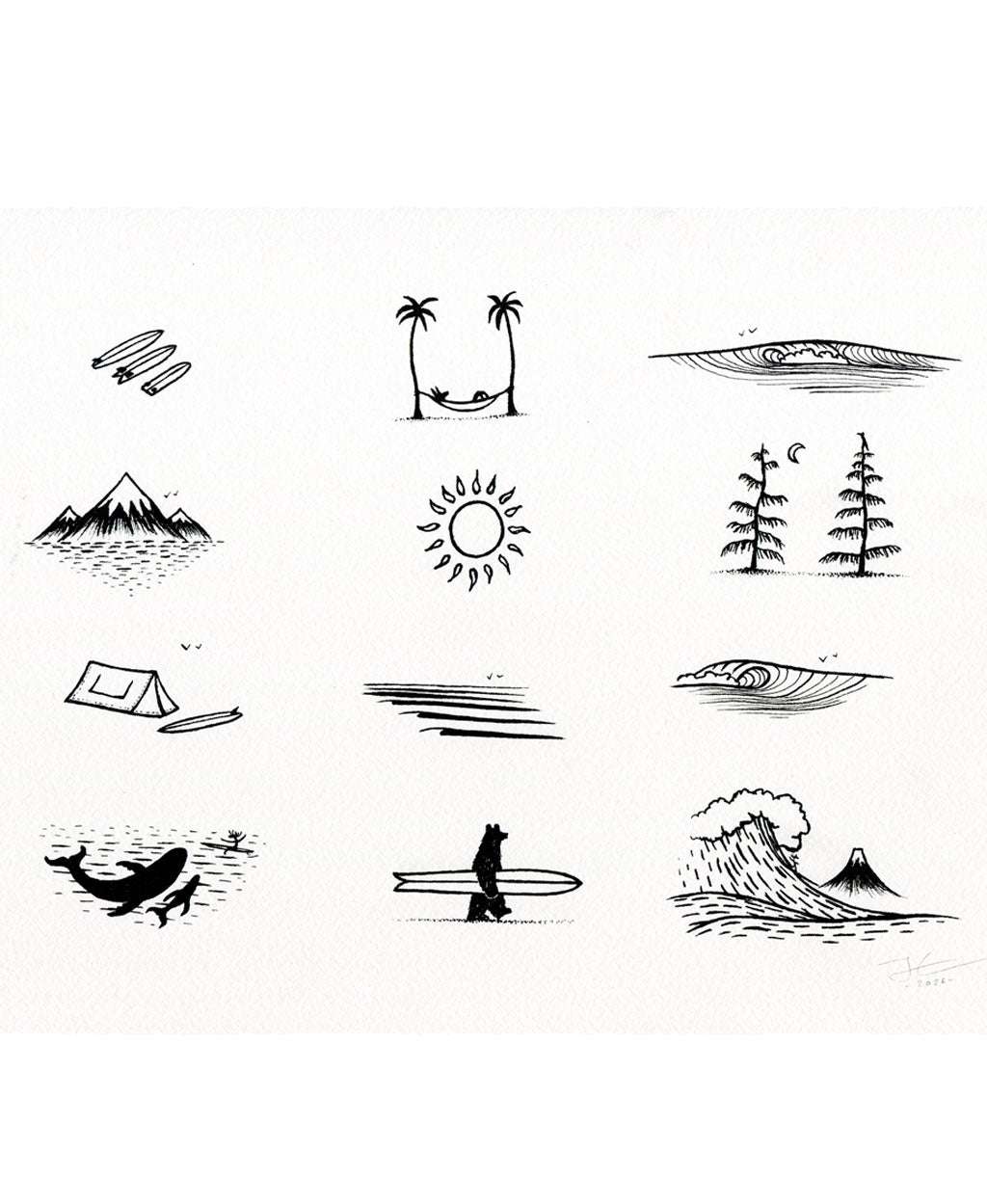 12 Icons. Original signed illustration