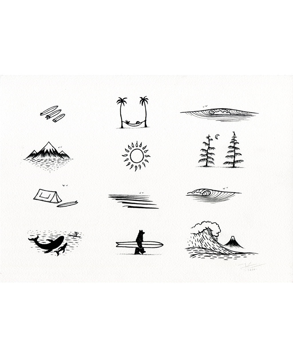 12 Icons. Original signed illustration