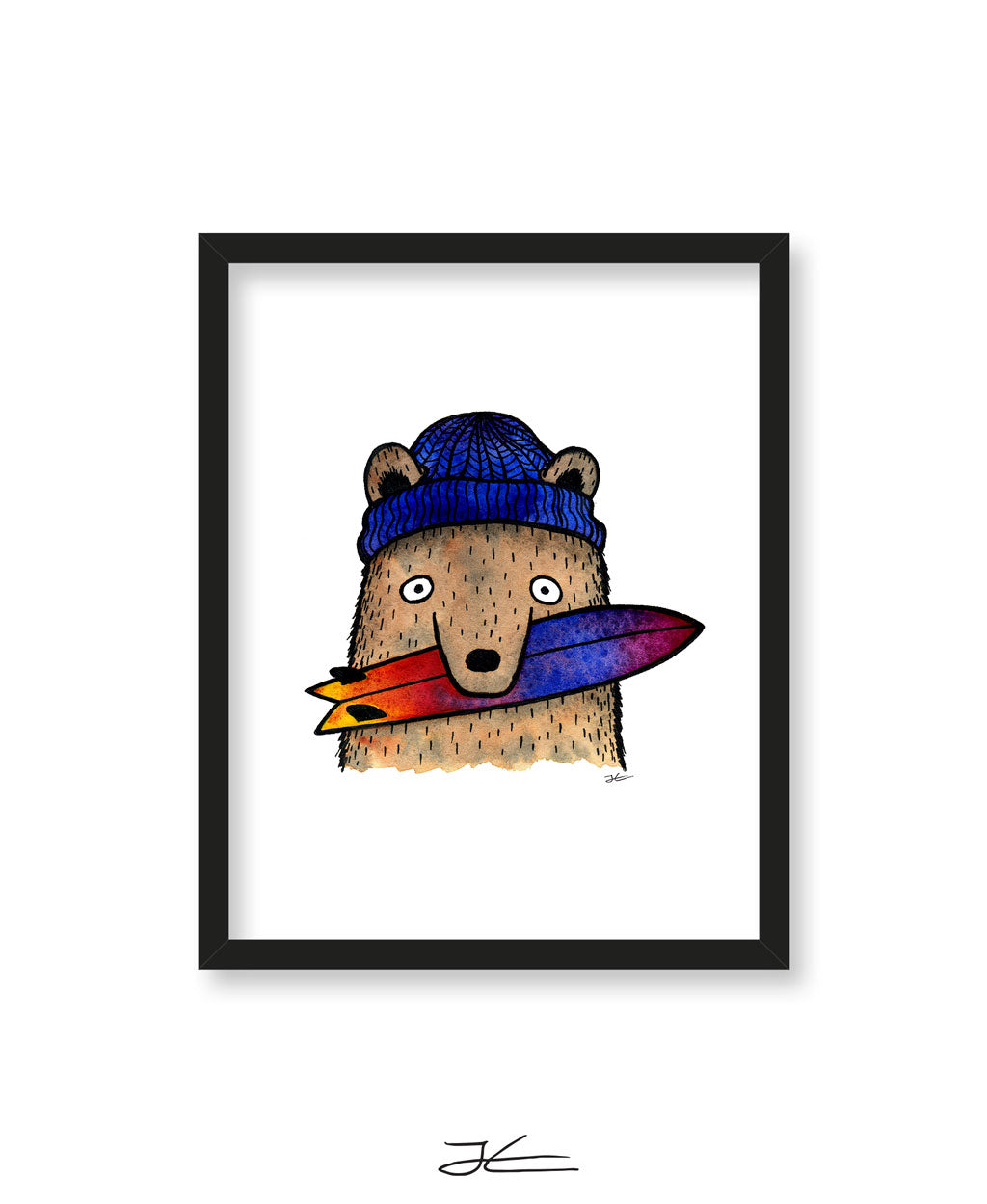 Surfboard Loving Bear - Print/ Framed Print