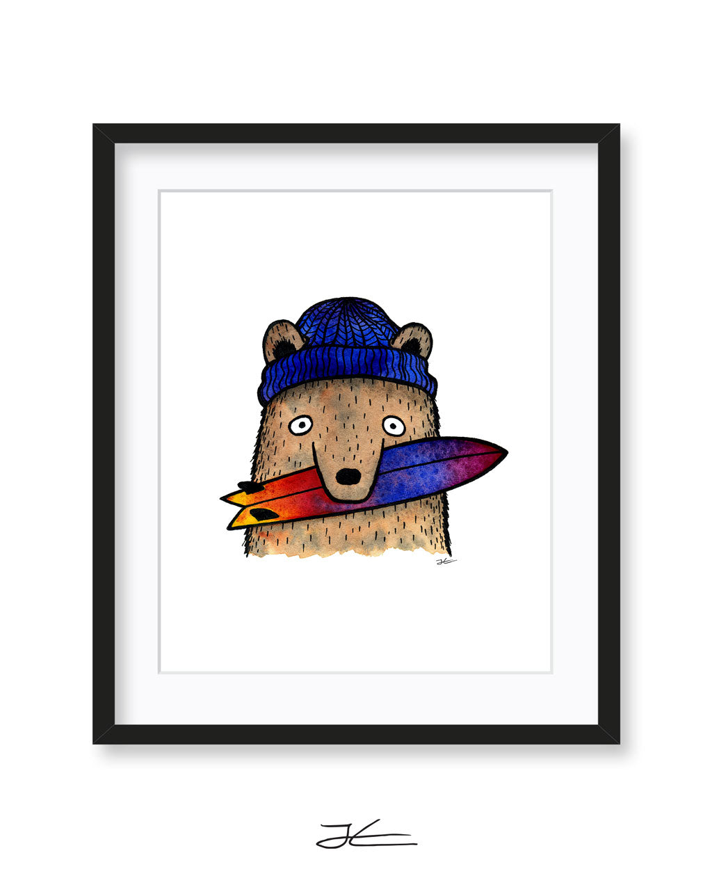 Surfboard Loving Bear - Print/ Framed Print