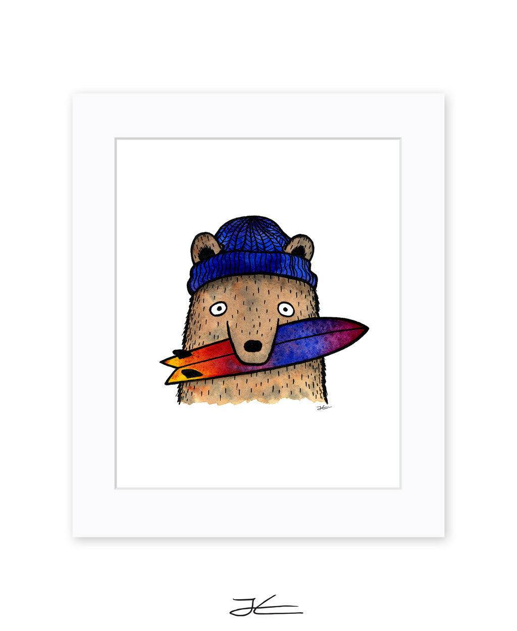 Surfboard Loving Bear - Print/ Framed Print