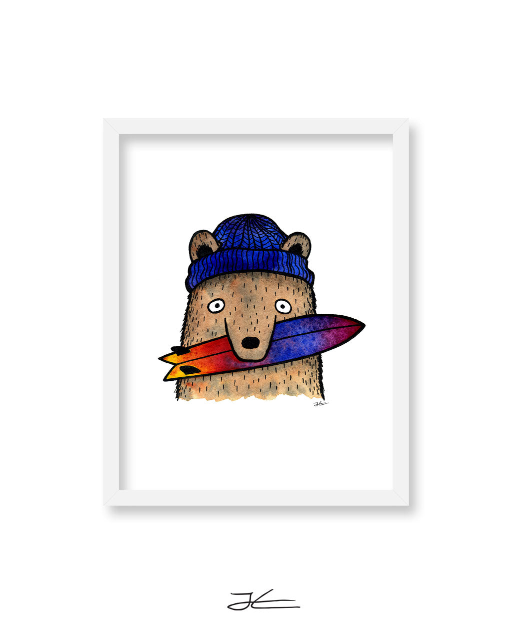 Surfboard Loving Bear - Print/ Framed Print