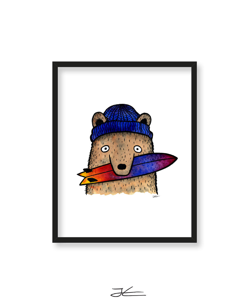 Surfboard Loving Bear - Print/ Framed Print
