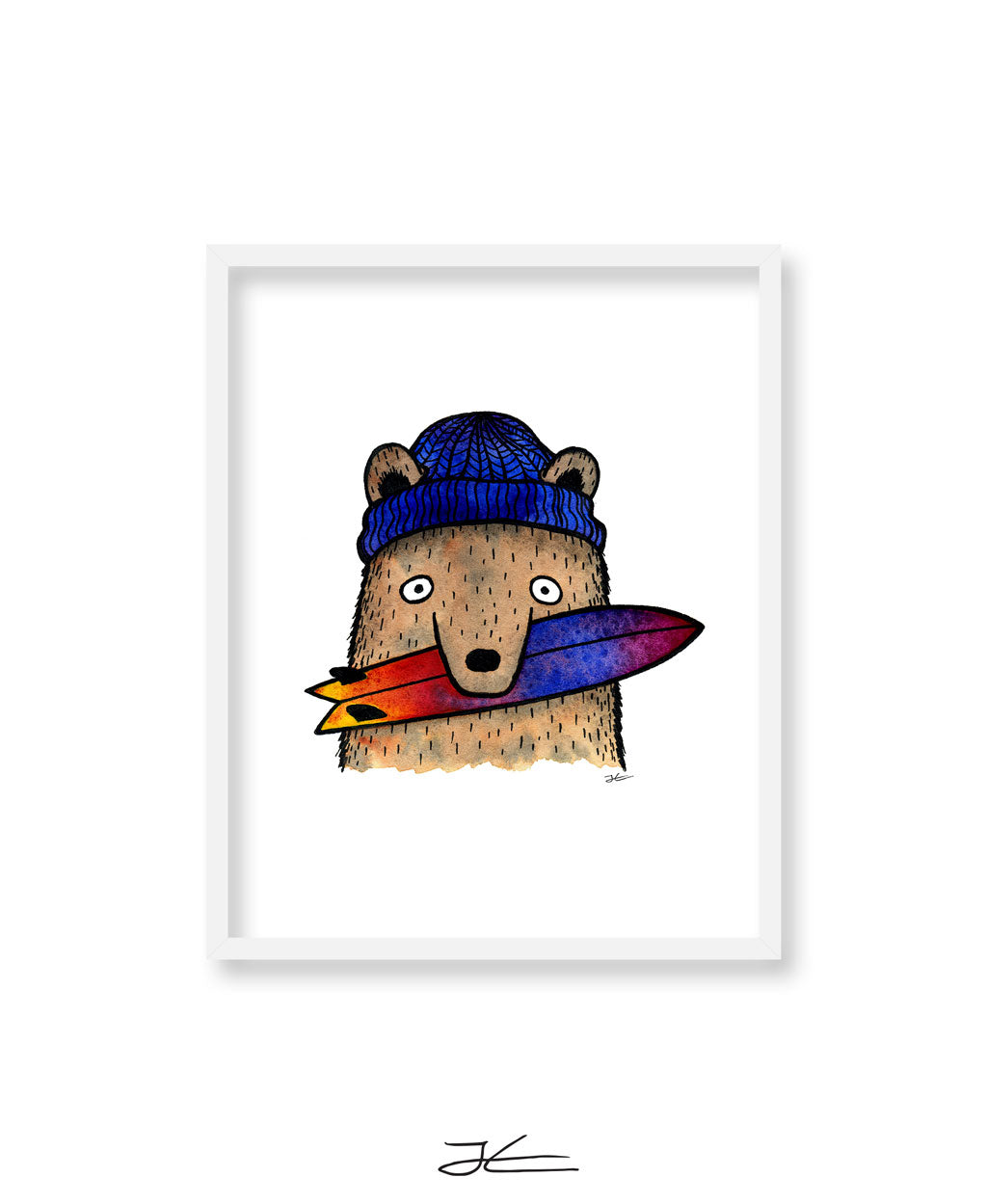 Surfboard Loving Bear - Print/ Framed Print