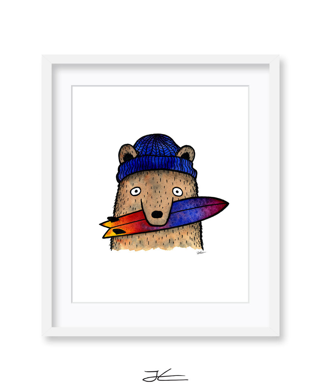 Surfboard Loving Bear - Print/ Framed Print