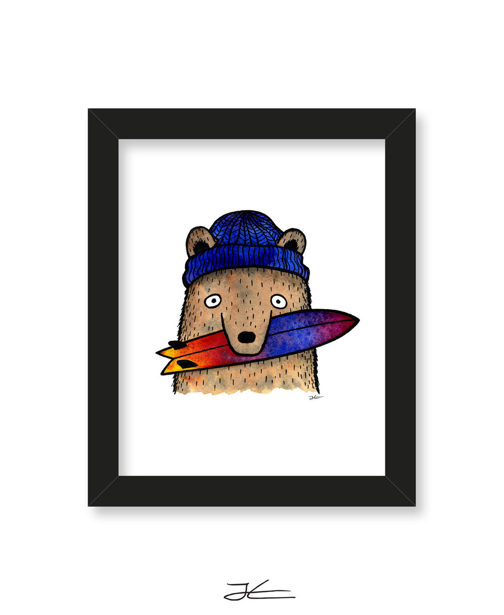 Surfboard Loving Bear - Print/ Framed Print