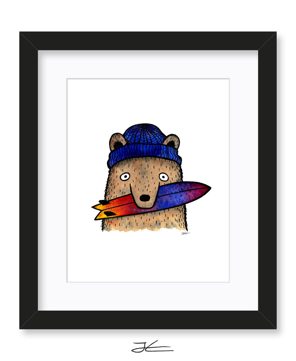Surfboard Loving Bear - Print/ Framed Print