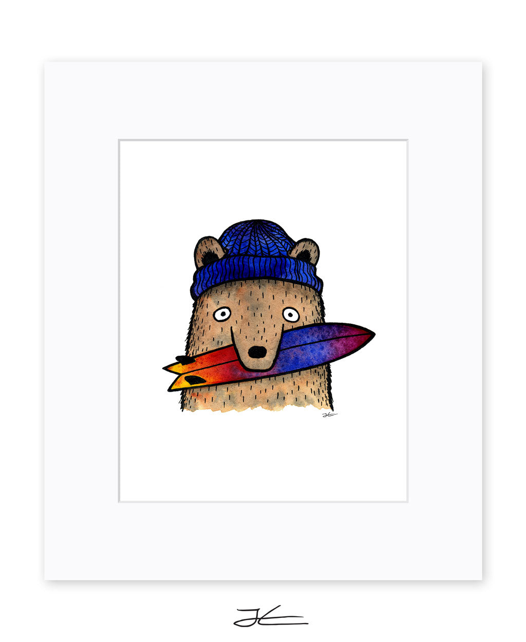 Surfboard Loving Bear - Print/ Framed Print