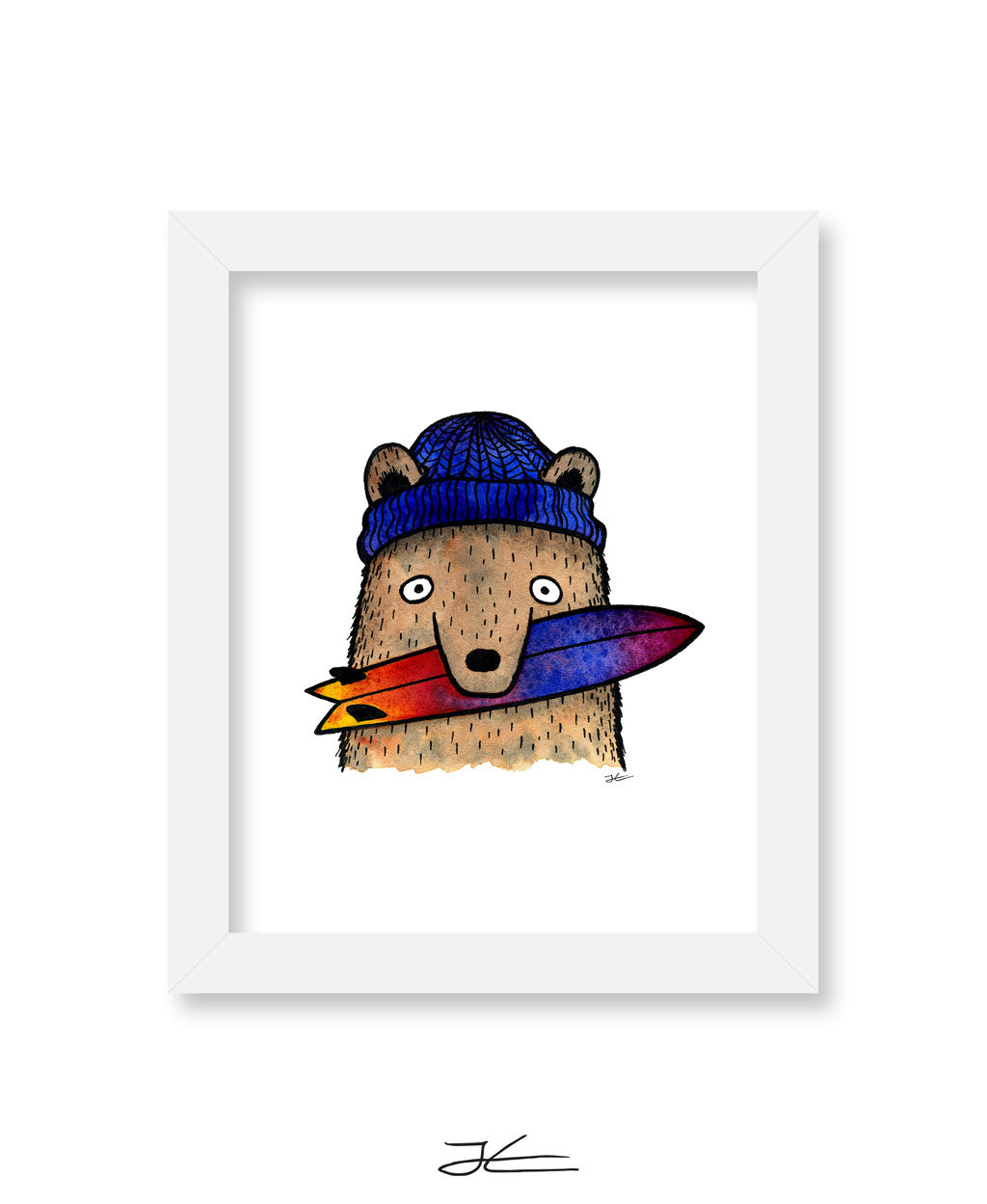 Surfboard Loving Bear - Print/ Framed Print
