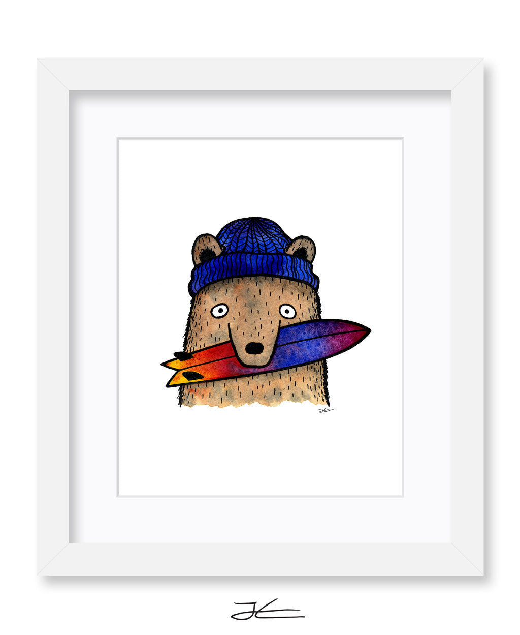 Surfboard Loving Bear - Print/ Framed Print