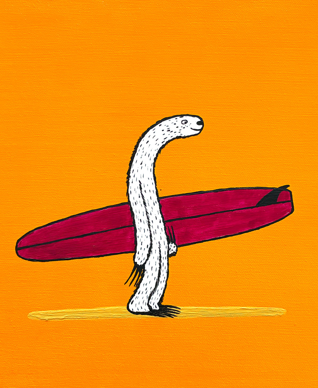 Single Fin Sloth. Original signed Acrylic Canvas