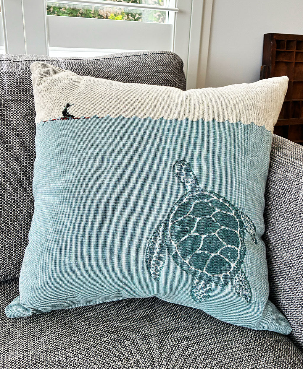 The Blue Turtle Woven Pillow