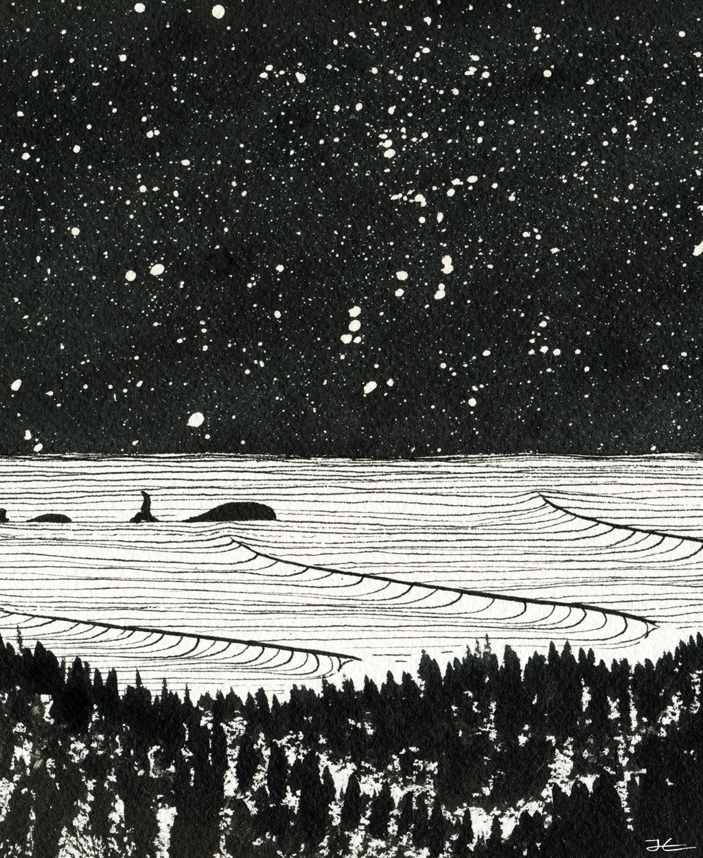 Whale Family. Original signed illustration