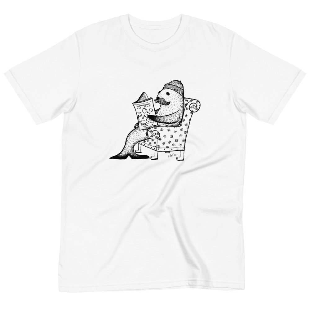 SALE - Moustache Seal Unisex Organic T-Shirt, 2XL / White