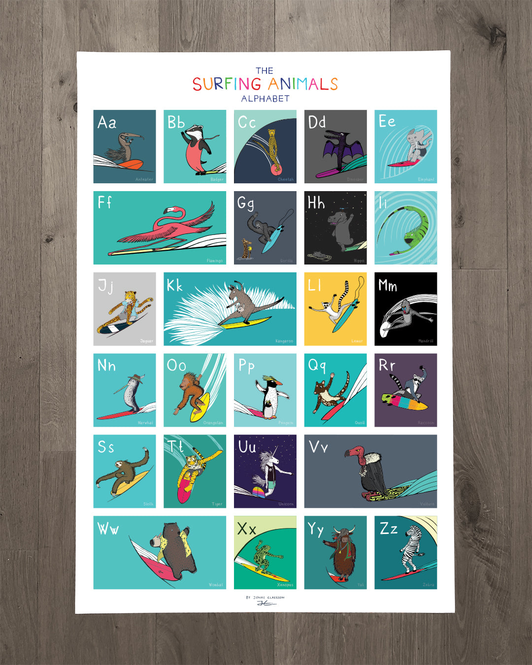 The Surfing Animals ABC Poster - 24x36" (61x91cm)