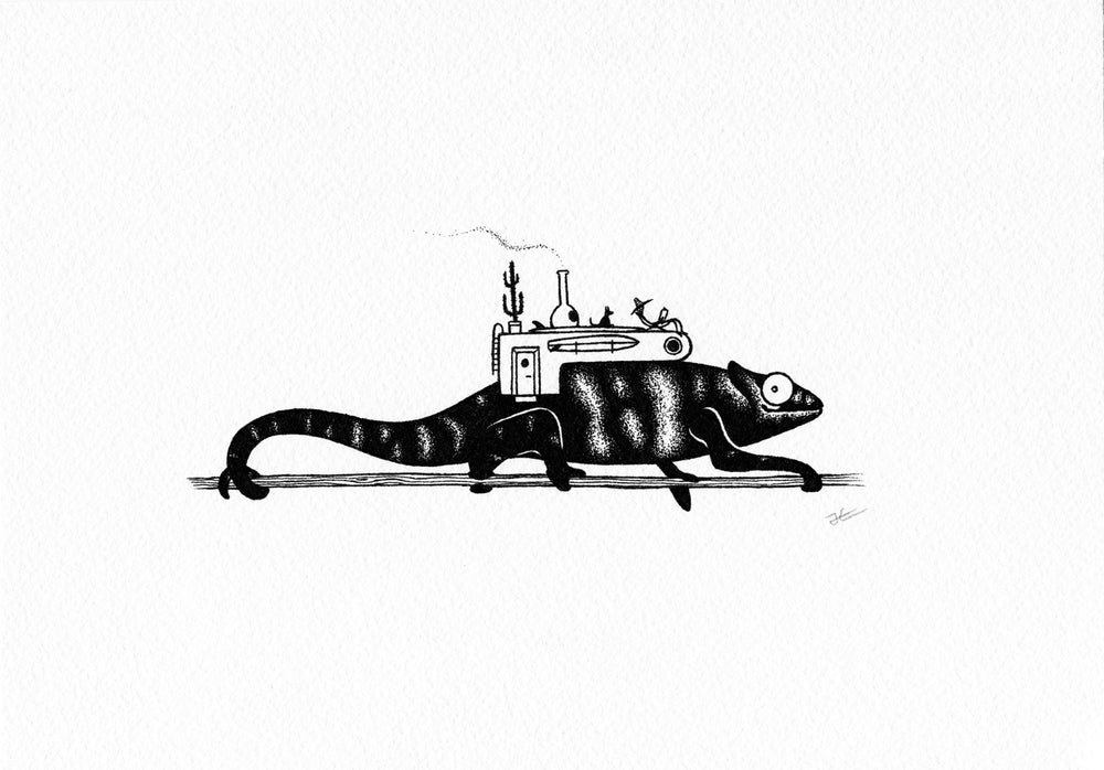 Inktober Chameleon. Original illustration - SOLD OUT