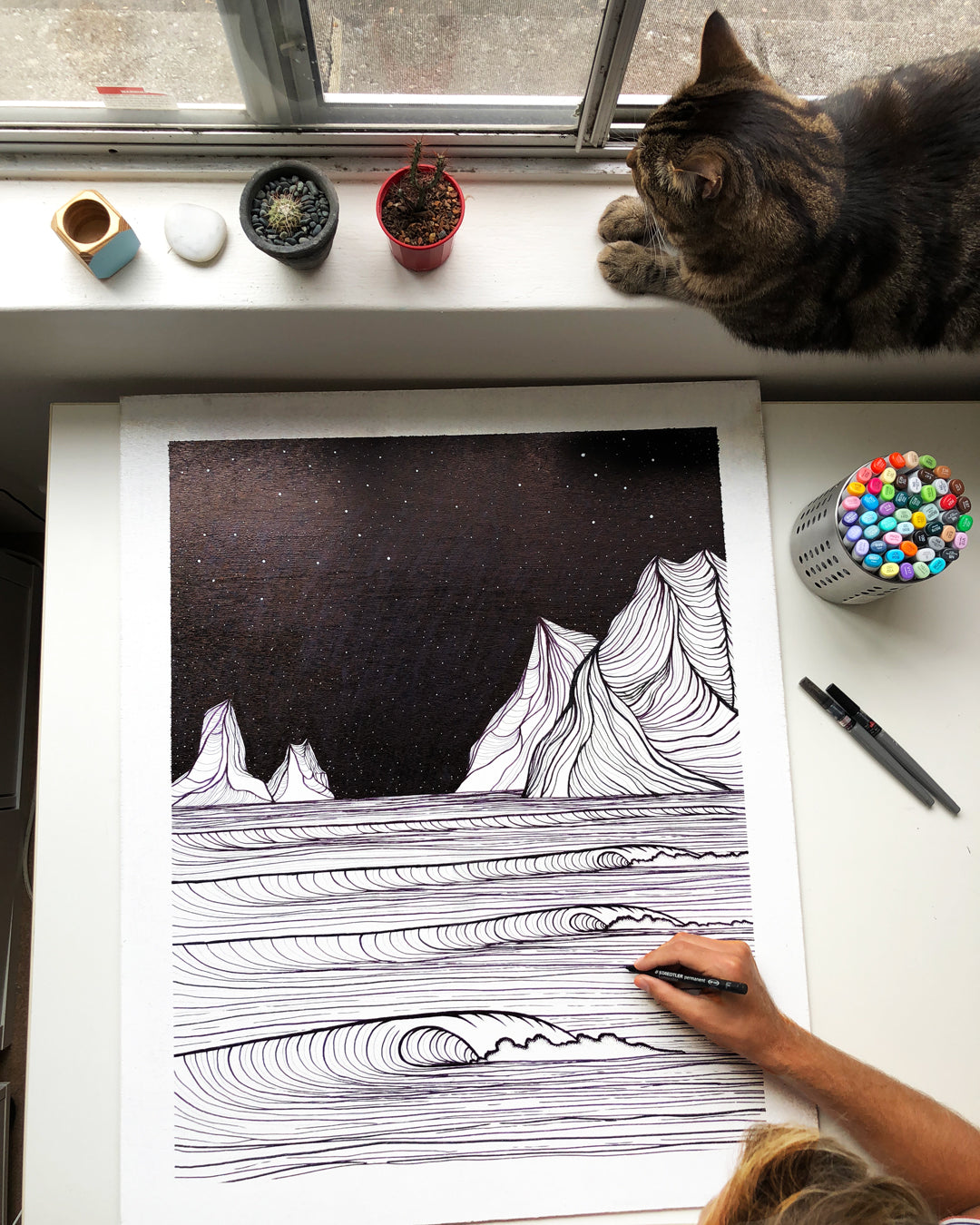 Waves on Wood. Original illustration on Plywood - SOLD OUT