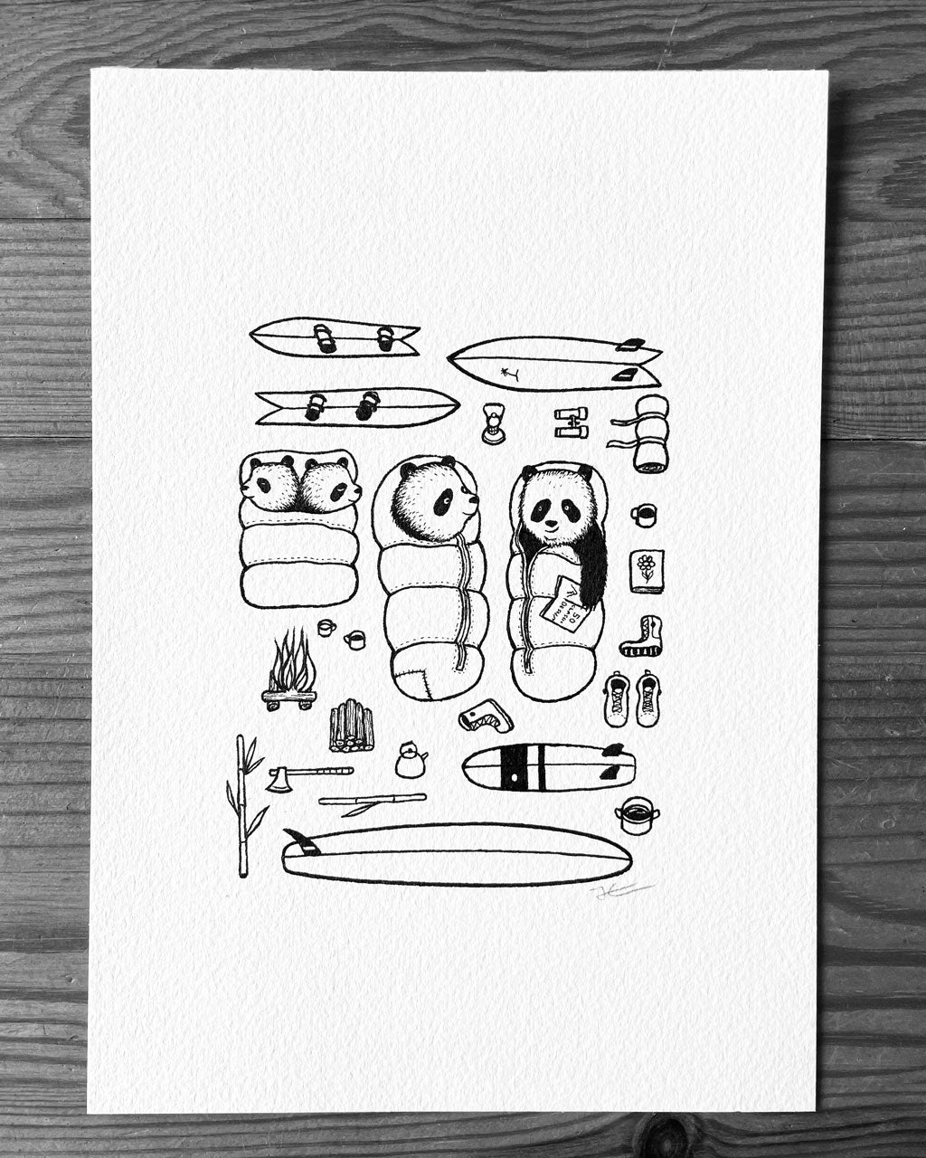 Panda Surf Trip. Original illustration - SOLD OUT