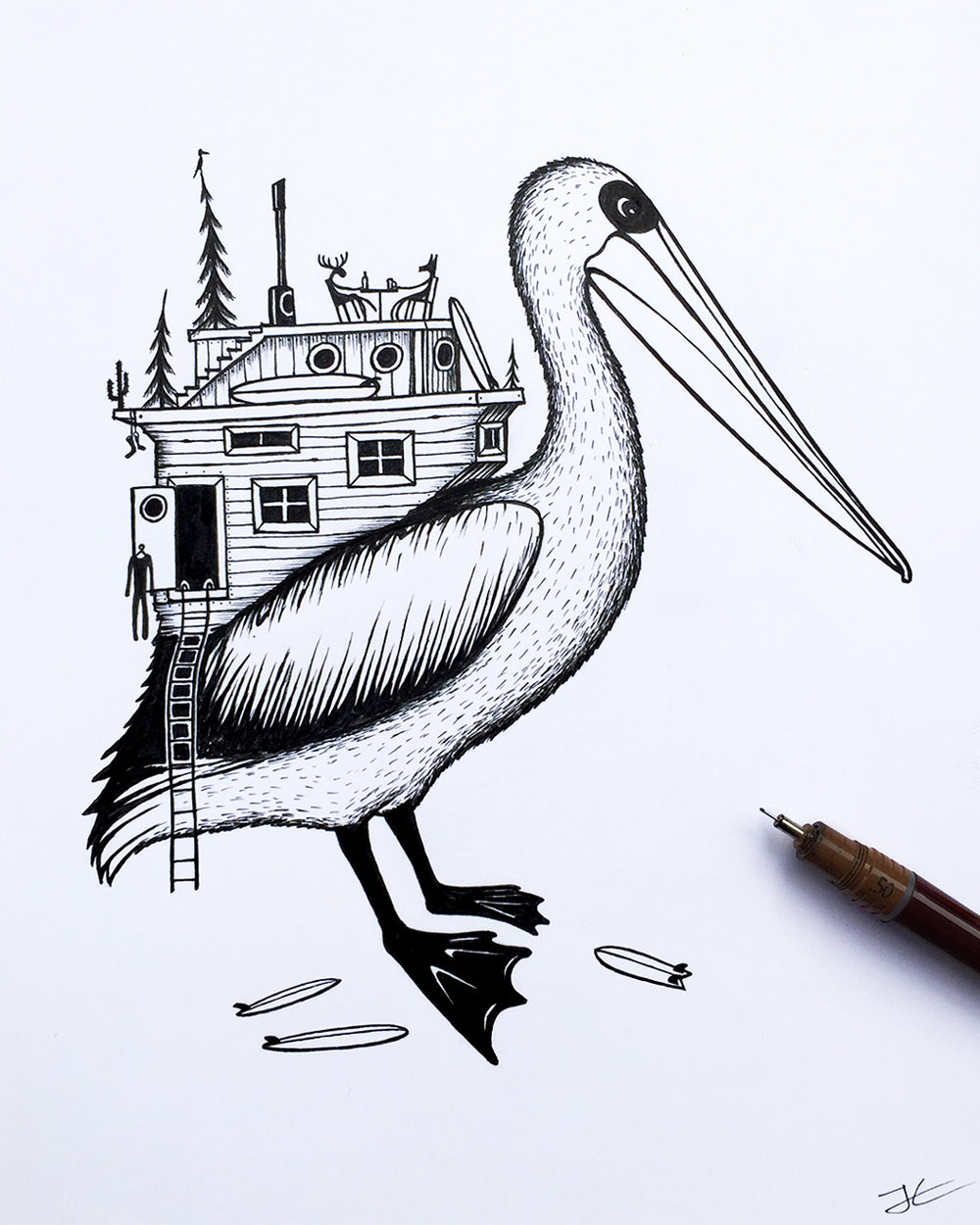 Pelican Home. Original signed illustration - SOLD OUT