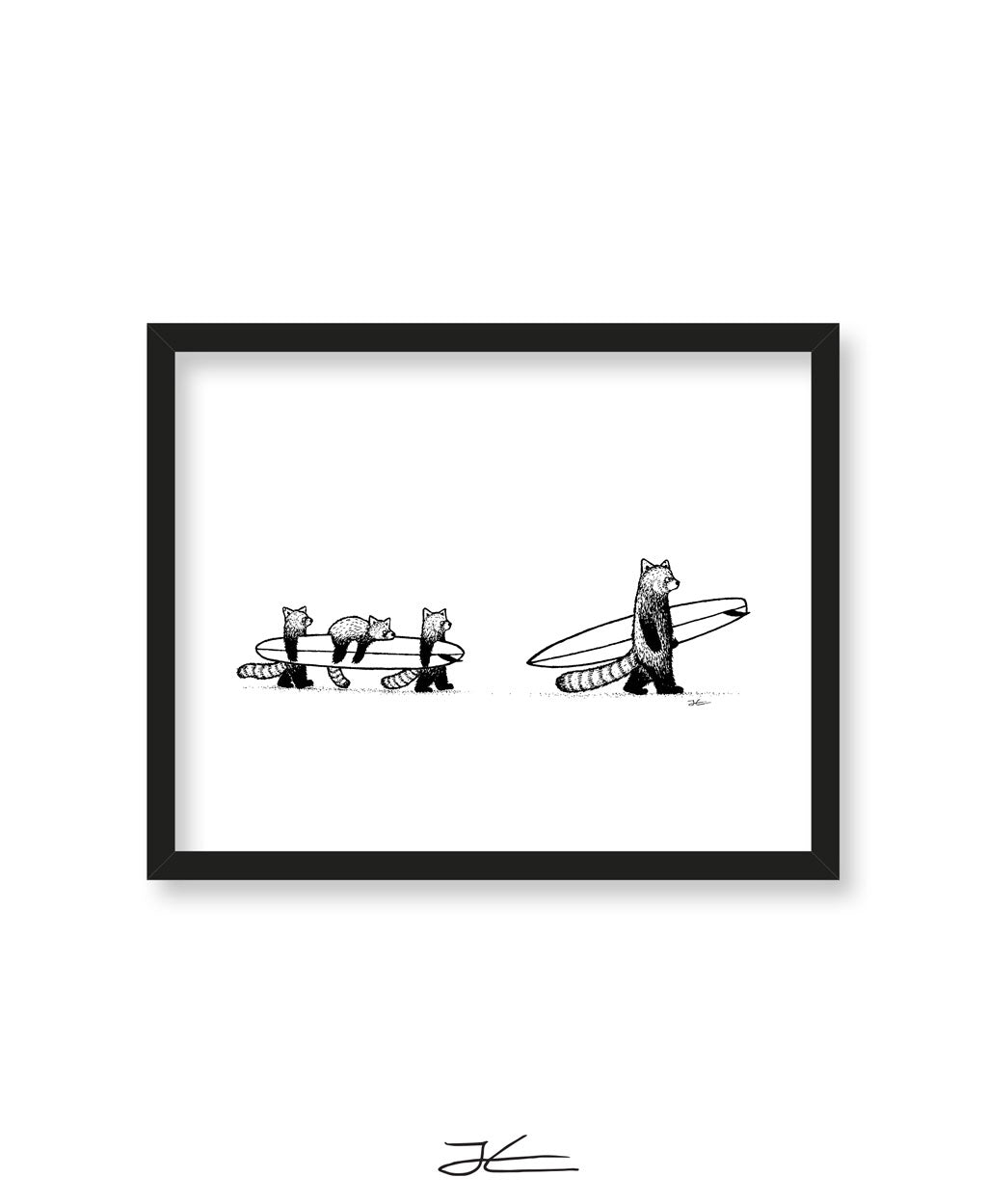 Red Panda Family Surf - Print/ Framed Print