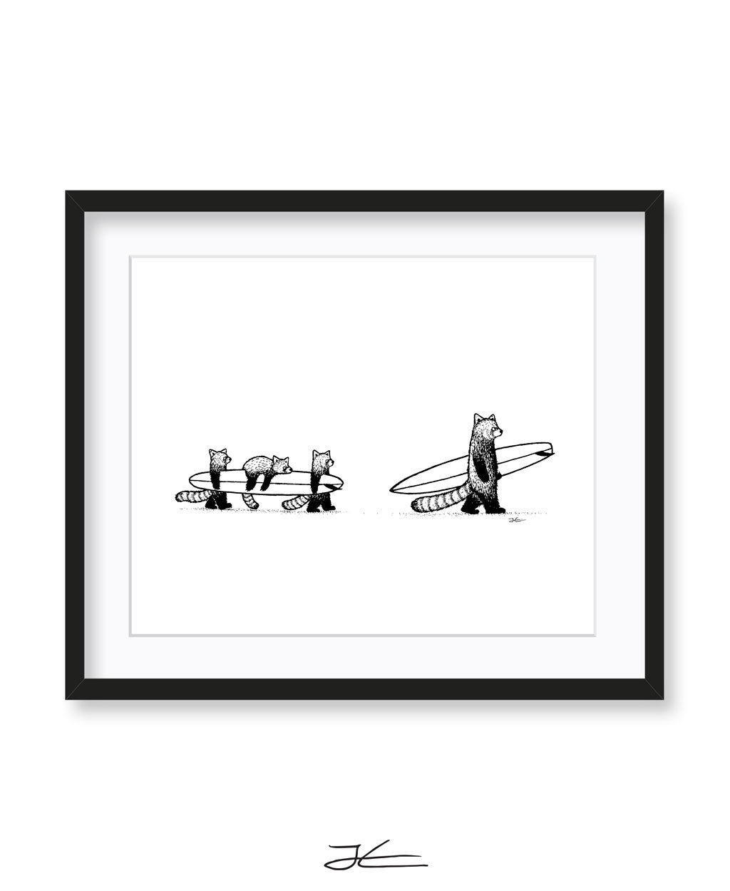 Red Panda Family Surf - Print/ Framed Print