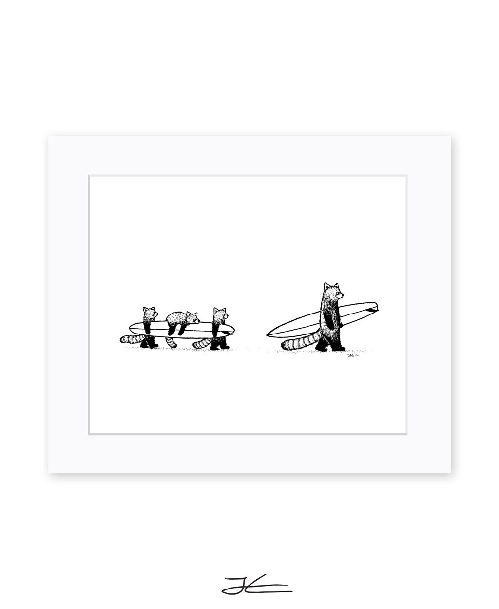 Red Panda Family Surf - Print/ Framed Print