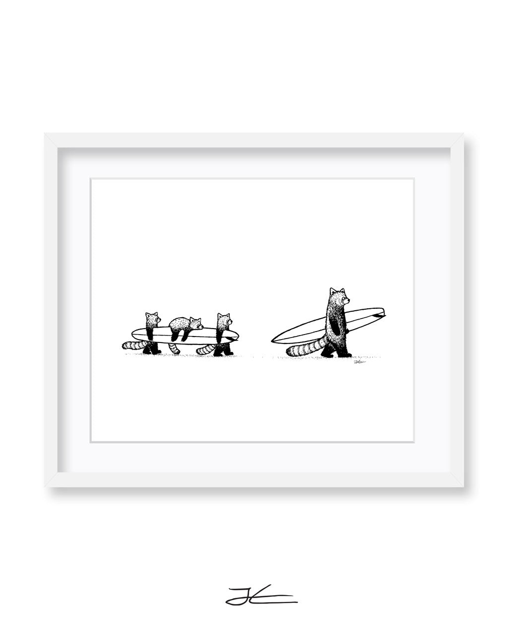 Red Panda Family Surf - Print/ Framed Print