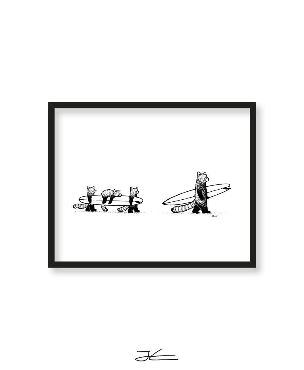 Red Panda Family Surf - Print/ Framed Print