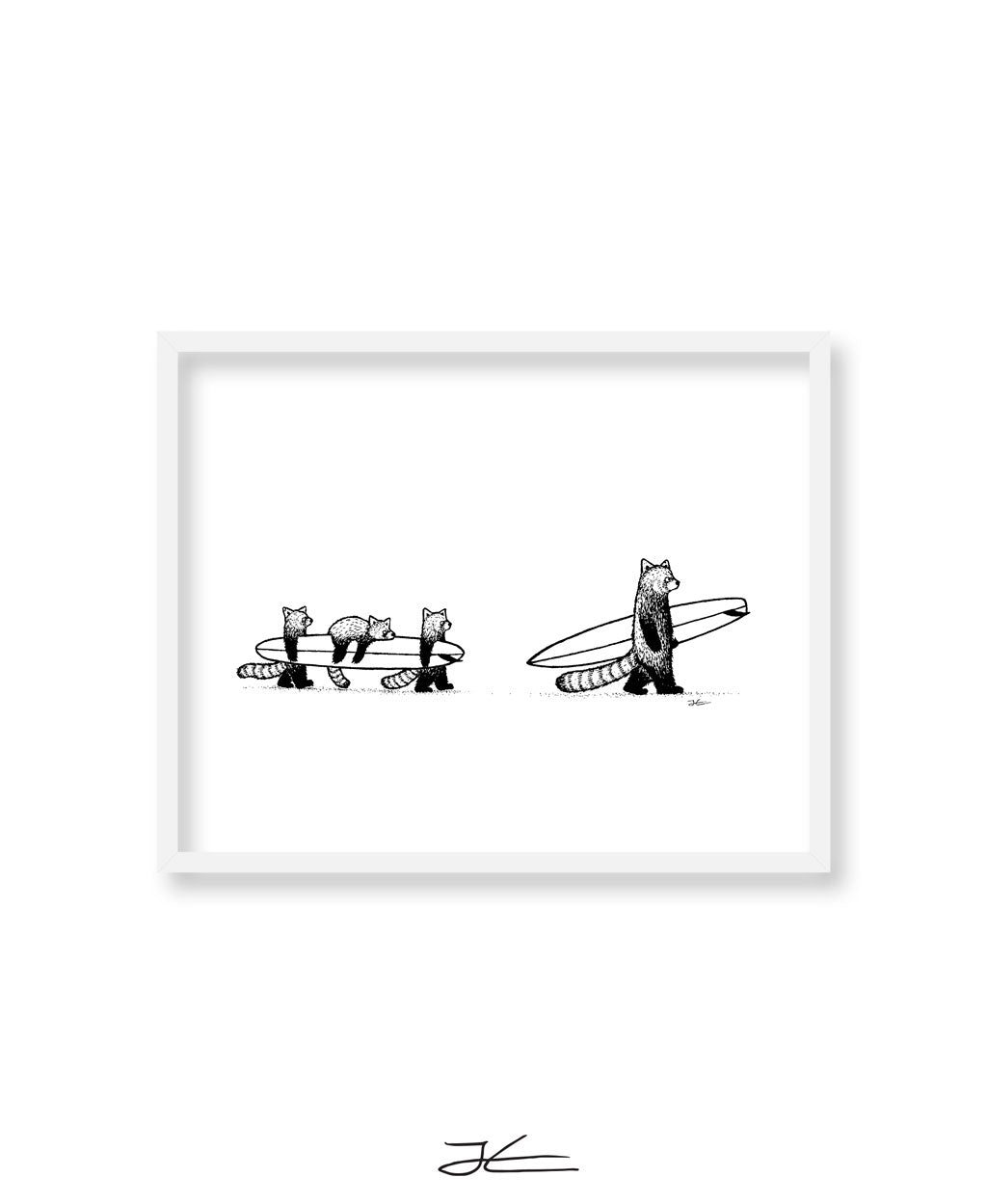 Red Panda Family Surf - Print/ Framed Print