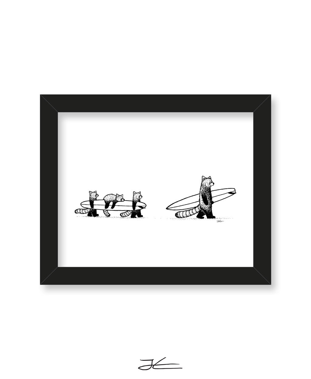 Red Panda Family Surf - Print/ Framed Print