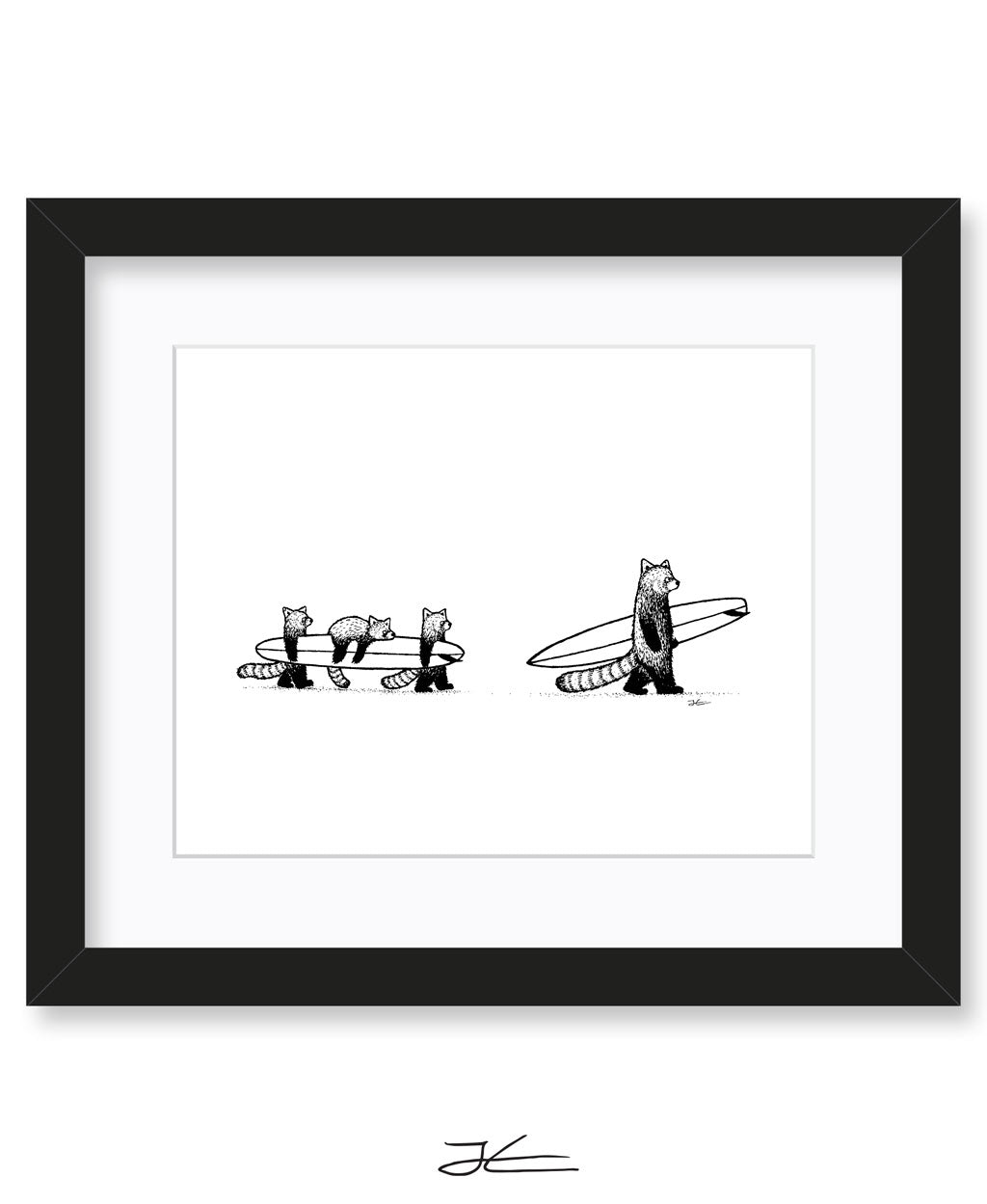 Red Panda Family Surf - Print/ Framed Print