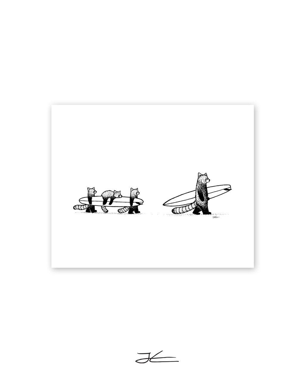 Red Panda Family Surf - Print/ Framed Print