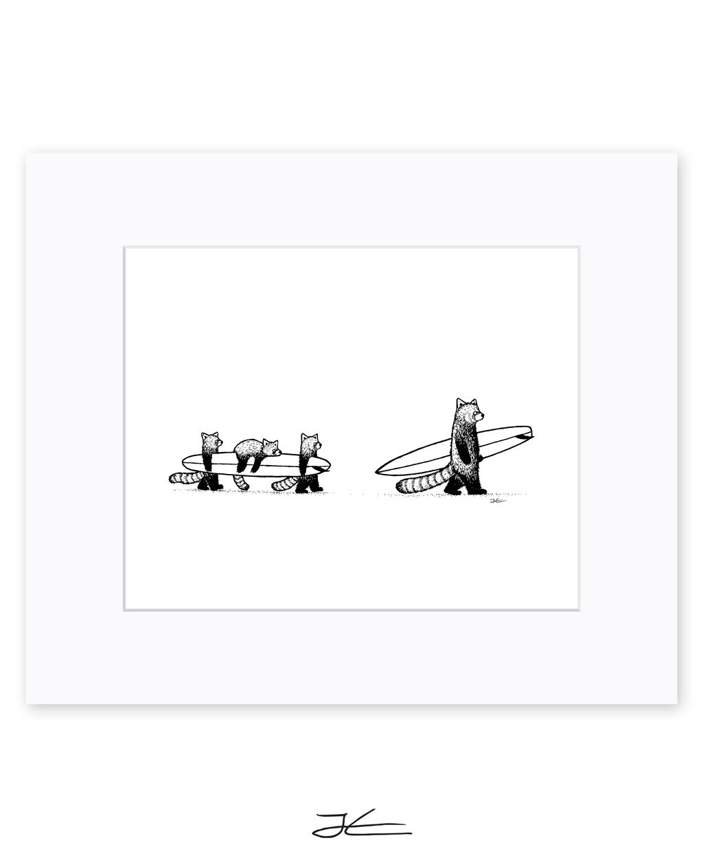 Red Panda Family Surf - Print/ Framed Print