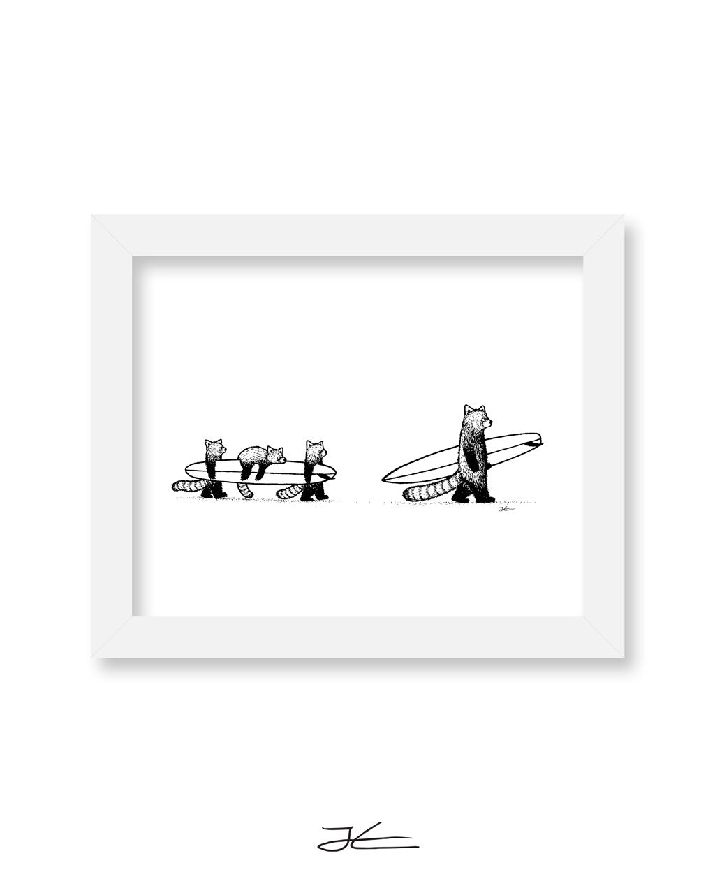 Red Panda Family Surf - Print/ Framed Print