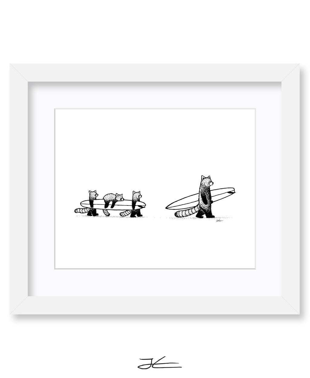 Red Panda Family Surf - Print/ Framed Print