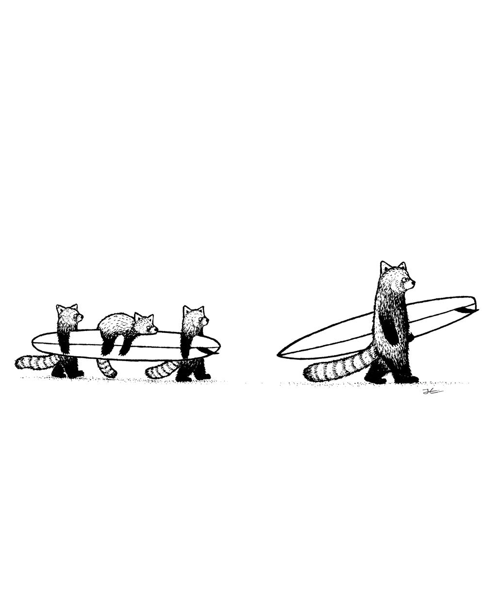 Red Panda Family Surf - Print/ Framed Print