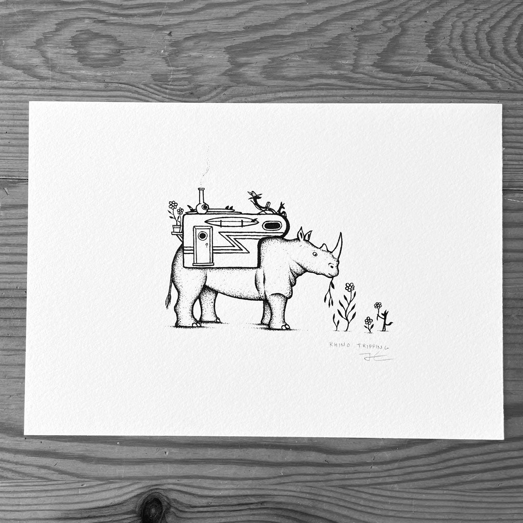 Rhino Tripping. Original illustration - SOLD OUT