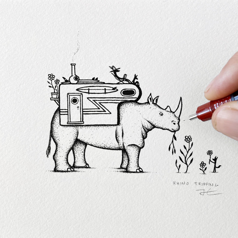 Rhino Tripping. Original illustration - SOLD OUT