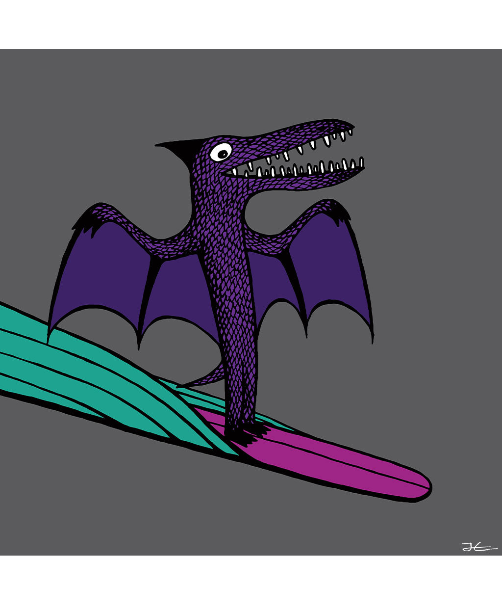 Surfing Dinosaur - Print/ Framed Print