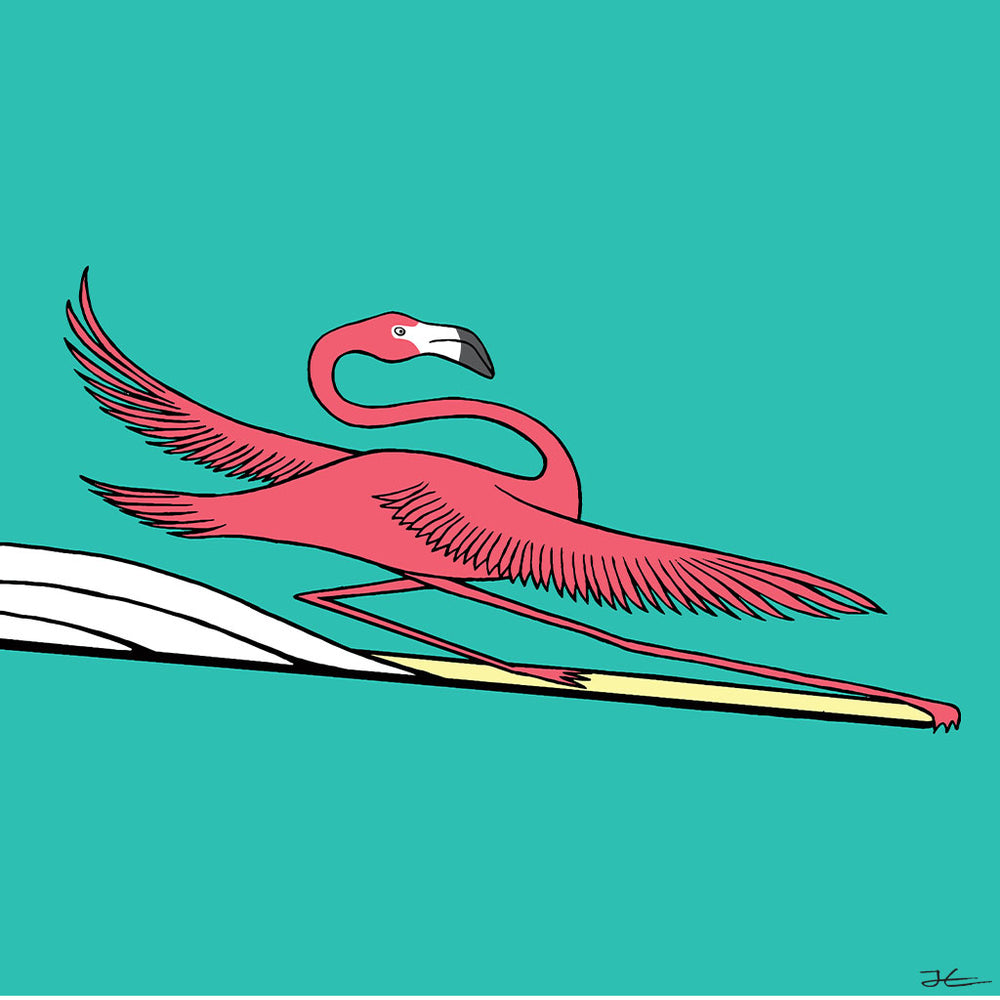 
                  
                    Surfing Flamingo - Print/ Framed Print
                  
                